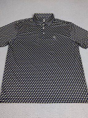 Rhoback Polo Mens Size 2XL Blue Stretch Performance Golf Dog Pattern NO LOGOS